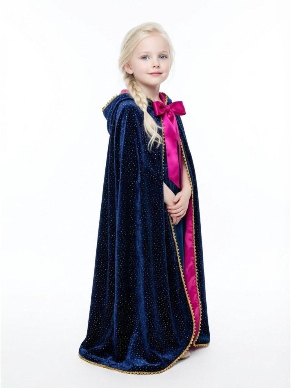 Girls Anna Inspired Navy Velvet Hooded Princess Cape Costume (Size 7)